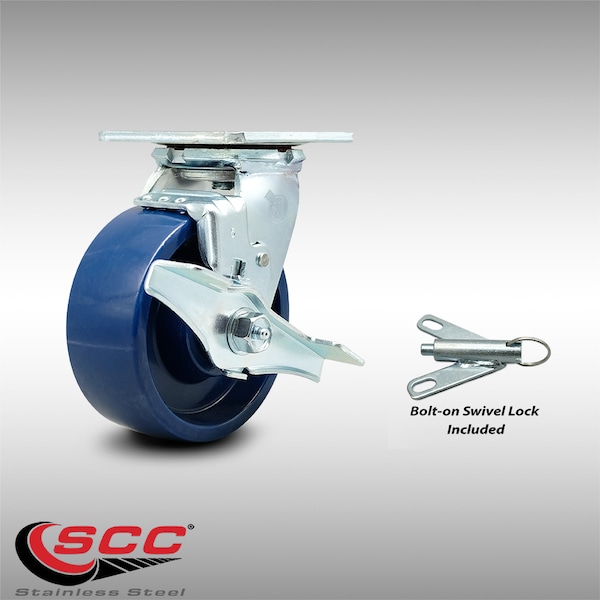 5 Inch SS Solid Poly Caster with Roller Bearing and Brake/Swivel Lock SCC